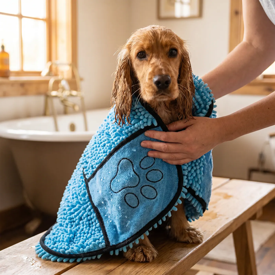 Super Absorbent Pet Bath Towel – Quick-Dry Microfiber Dog Drying Towel with Hand Pockets