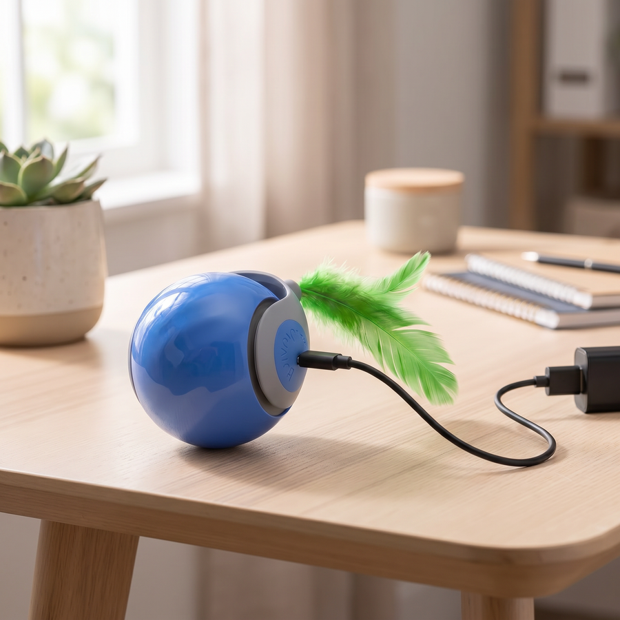 Automatic Rolling Cat Ball – Interactive Smart Motion Toy with Feather Tails for Indoor Cats (Rechargeable)
