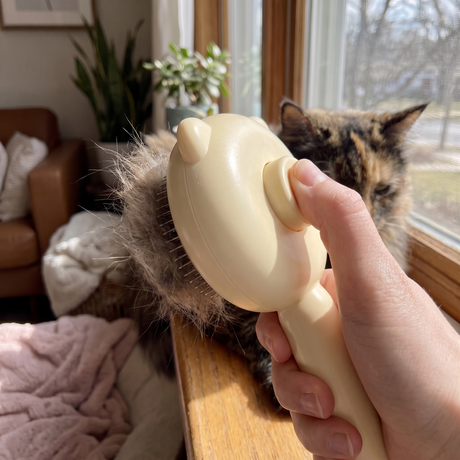 Self-Cleaning Cat Brush – One-Click Deshedding Slicker Grooming Brush for Long & Short Hair Cats