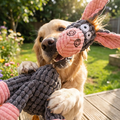 Squeaky Plush Dog Toy – Cute Corduroy Donkey Chew Toy for Puppies & Small Dogs (Squeaker Inside)