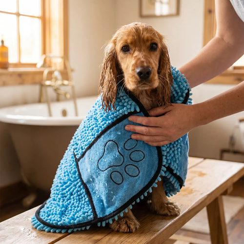 Super absorbent pet bath towel lifestyle
