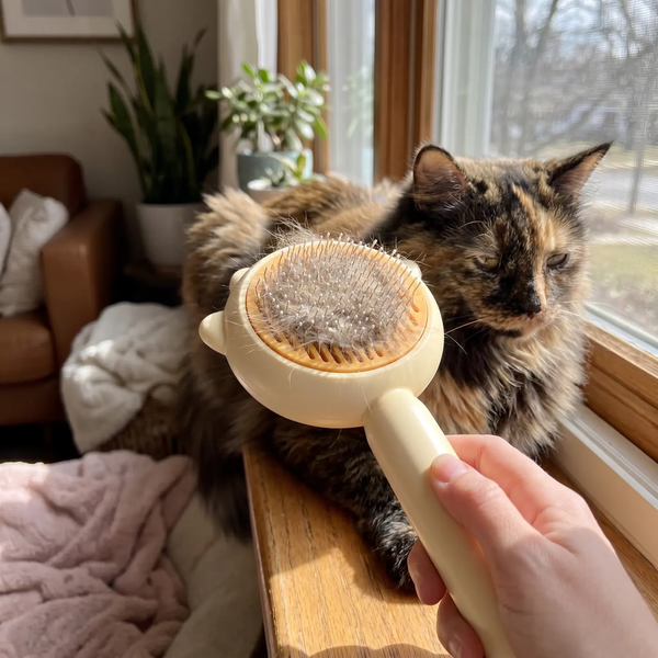 Self-cleaning cat brush lifestyle