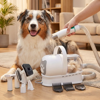 7-in-1 Pet Grooming Vacuum Kit – Dog & Cat Clippers, Deshedding Brush & Fur Vacuum (Mess-Free Grooming)