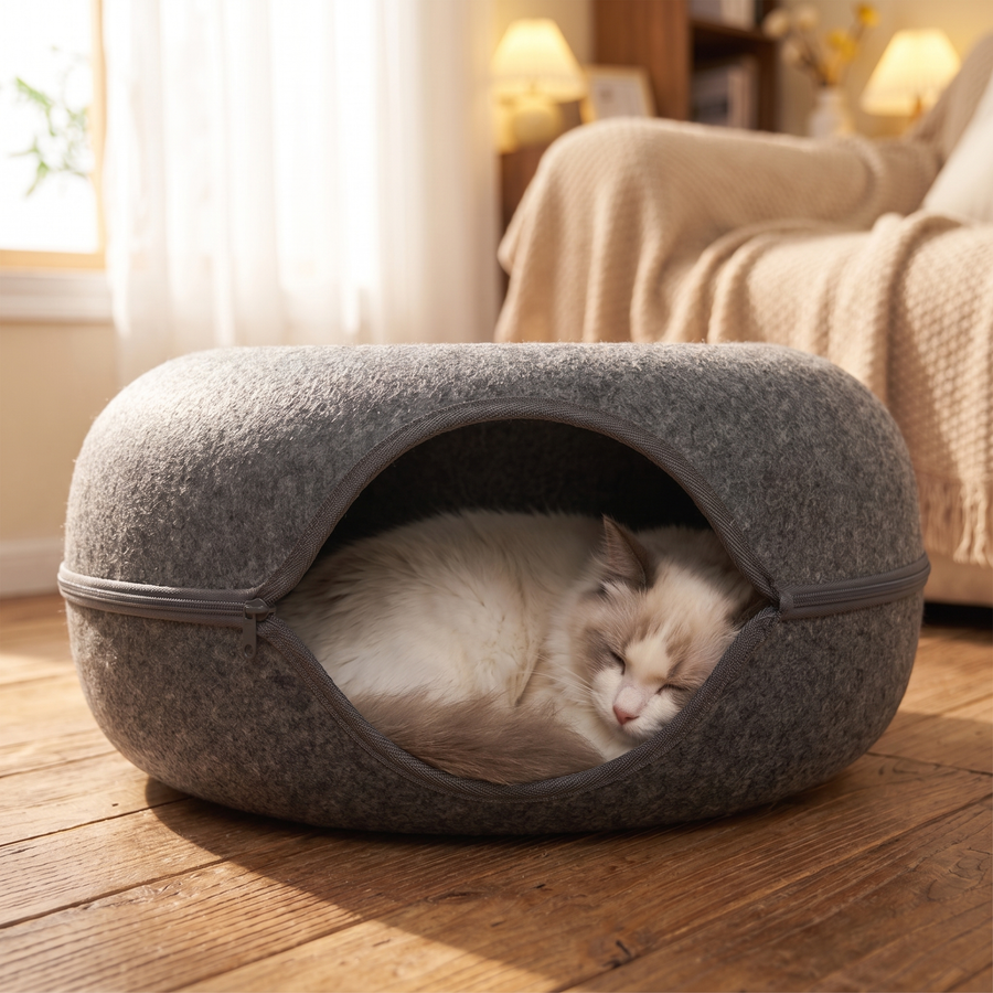 Four Seasons Available Cat Nest Round Woolen Felt Pet Dual-use Cat Nest Tunnel Interactive Training Toy Grey Felt Cat Nest