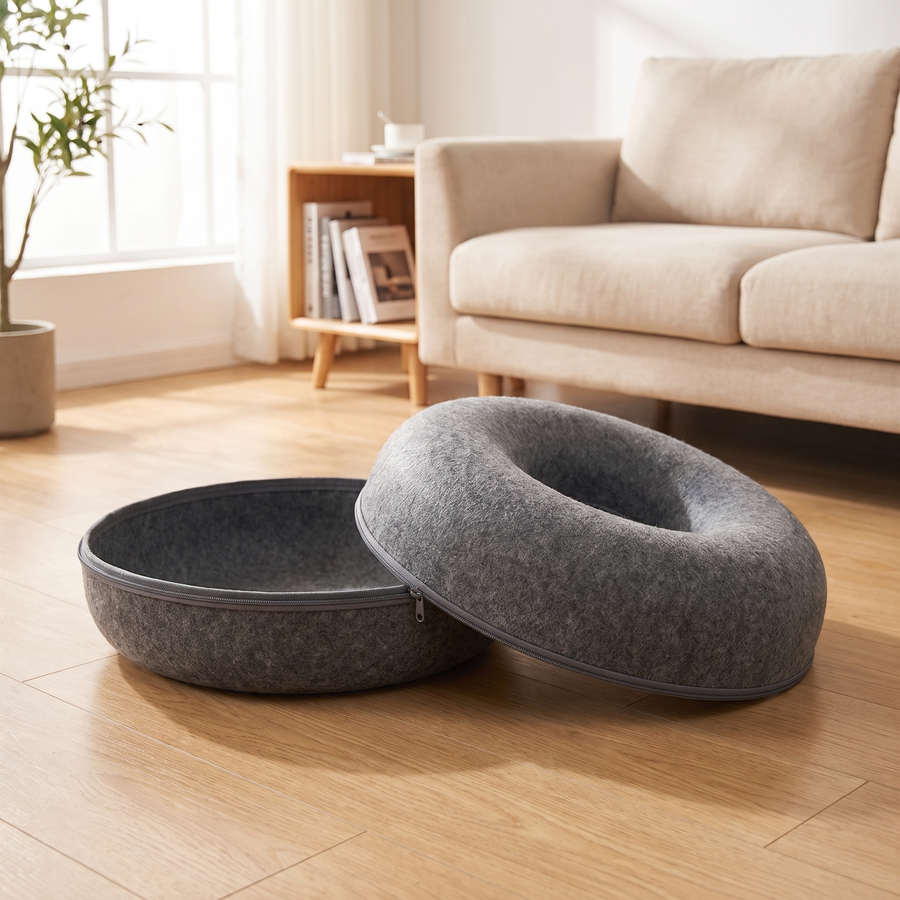 Four Seasons Available Cat Nest Round Woolen Felt Pet Dual-use Cat Nest Tunnel Interactive Training Toy Grey Felt Cat Nest