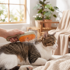 Relaxed cat enjoying being brushed