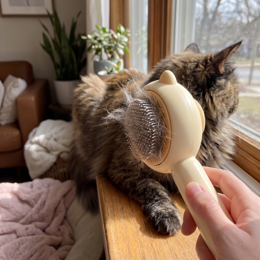 Self-Cleaning Cat Brush – One-Click Deshedding Slicker Grooming Brush for Long & Short Hair Cats