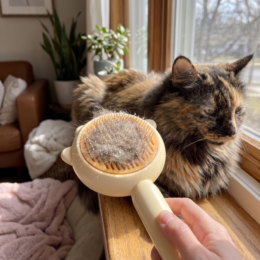 Self-Cleaning Cat Brush – One-Click Deshedding Slicker Grooming Brush for Long & Short Hair Cats