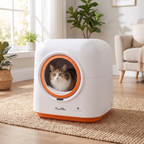 Spacious litter box with a large cat inside