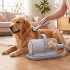 Cordless grooming vacuum trimming a dog with suction into the cup