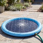 Dog splash pad with sprinkler spray and hose connected