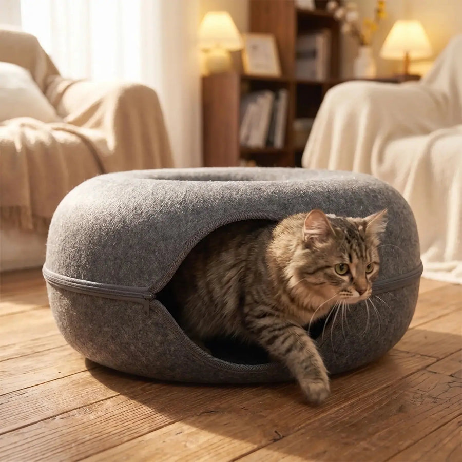 Four Seasons Available Cat Nest Round Woolen Felt Pet Dual-use Cat Nest Tunnel Interactive Training Toy Grey Felt Cat Nest